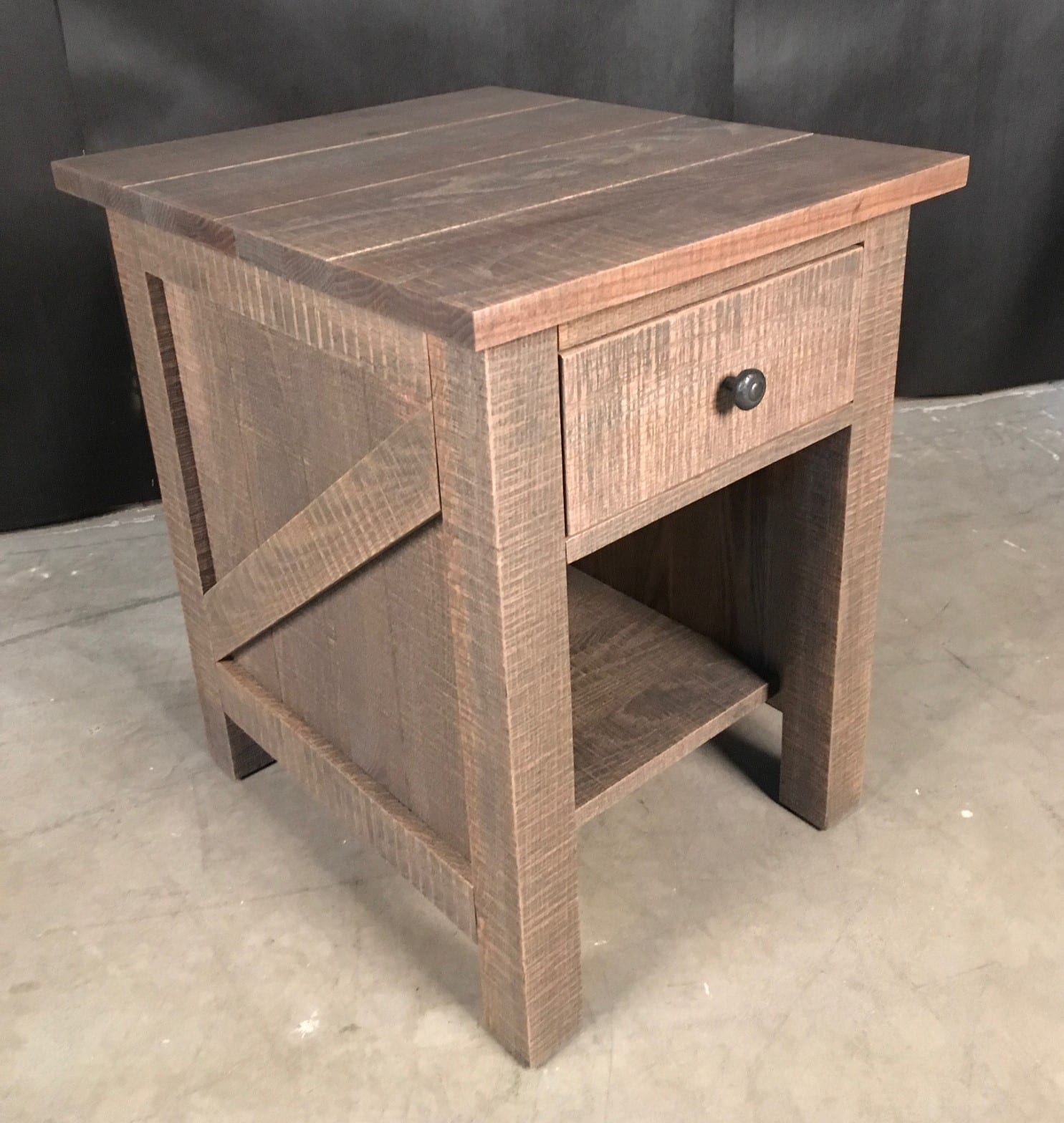 Farmhouse Resawn Rectangular End Table with Shelf & Drawer